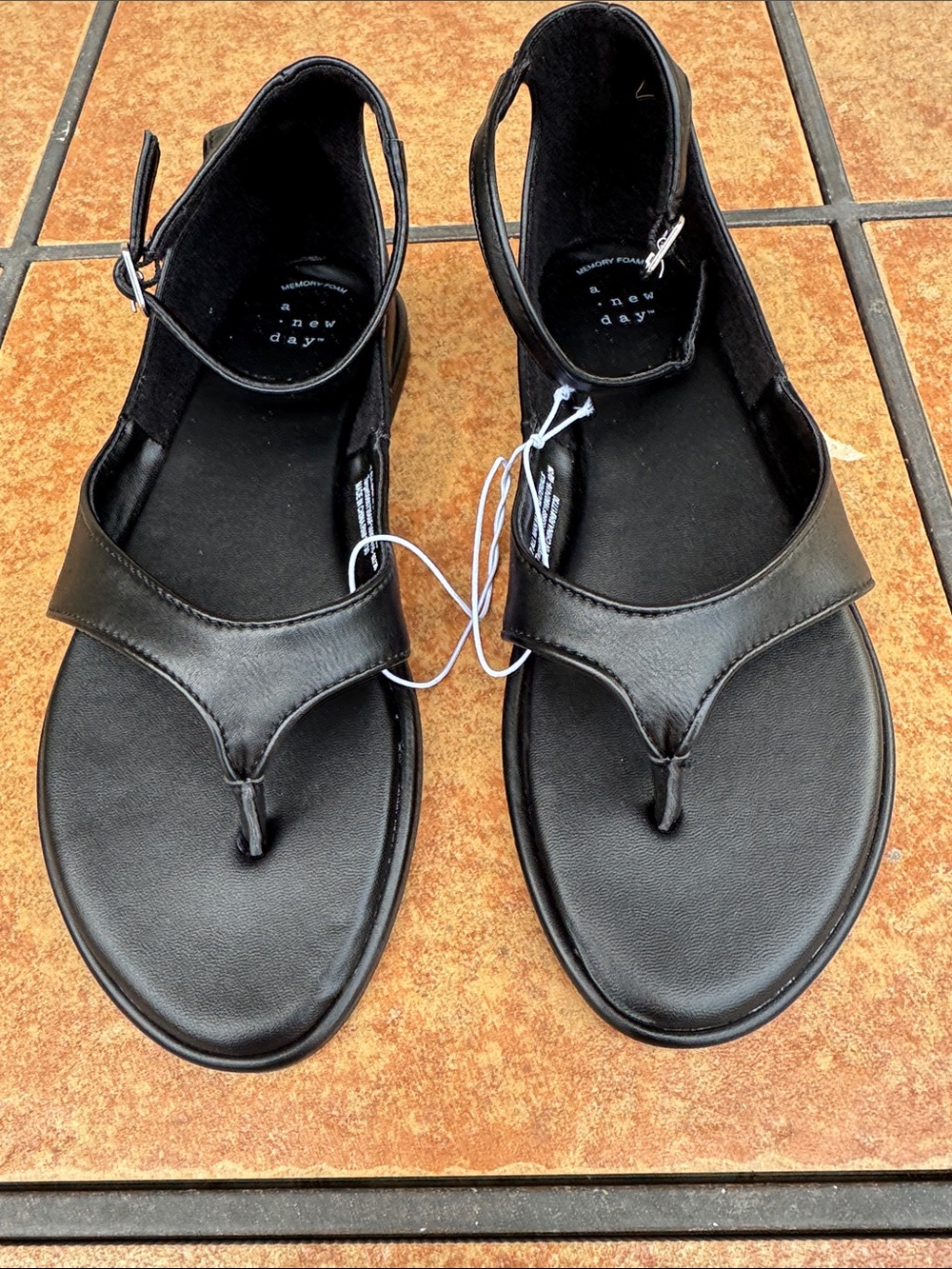 a new day Black T‑Strap Ankle‑Strap Thong Sandals